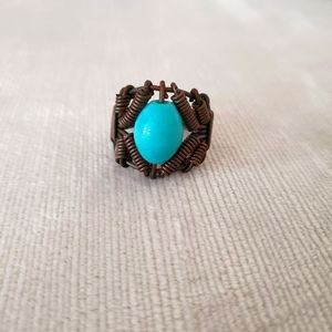 Vintage Copper & Turquoise Wrapped Beaded Ring